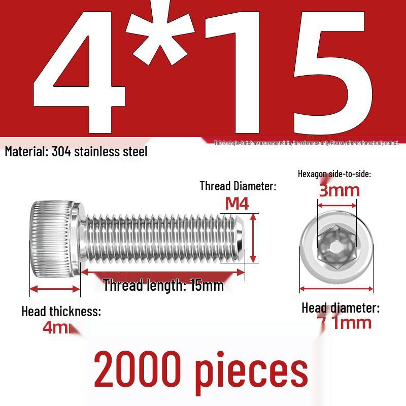 304 Stainless Steel Hex Socket Head Cap Screws, M2-M10, Extended Length