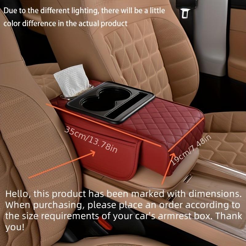 1 Stück Multifunktionale Auto-Armlehnenkissen mit Getränkehalter, Kunstleder-Aufbewahrungs-Erhöhungspad für Mittelkonsole, Fahrzeug-Taschentuchbox