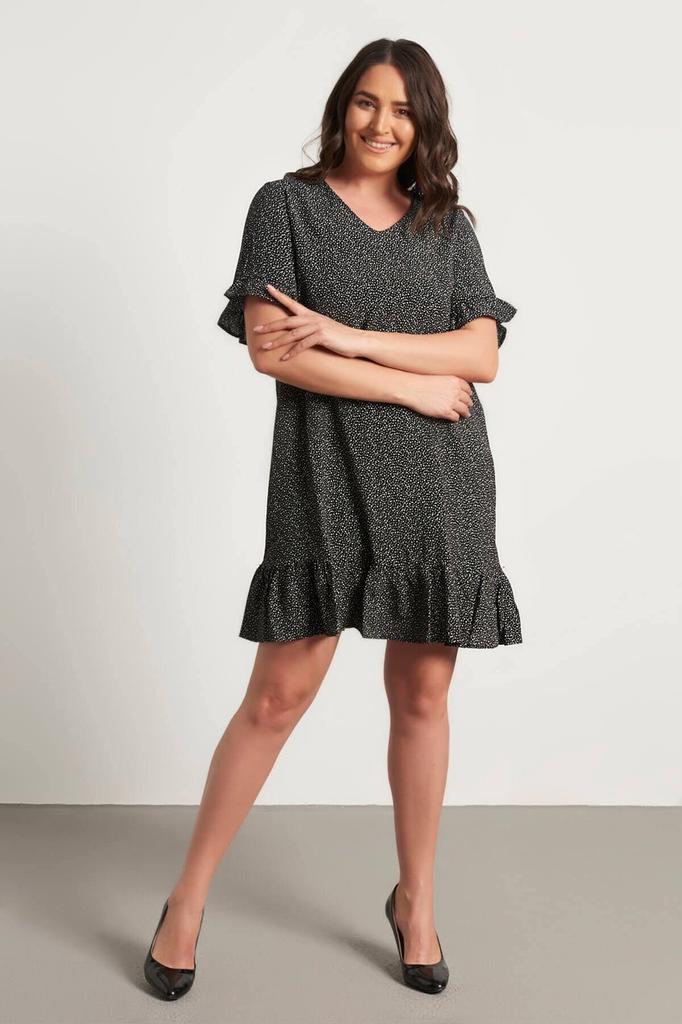 Damska Sukienka Duży Rozmiar Sukienka z Falbaniastą Spódnicą i Rękawami