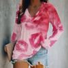 Spring V-Neck Long Sleeve T-Shirt Digital Print Loose Fit Women's Style Valentine's Day Special Edition Fashionable Casual Top