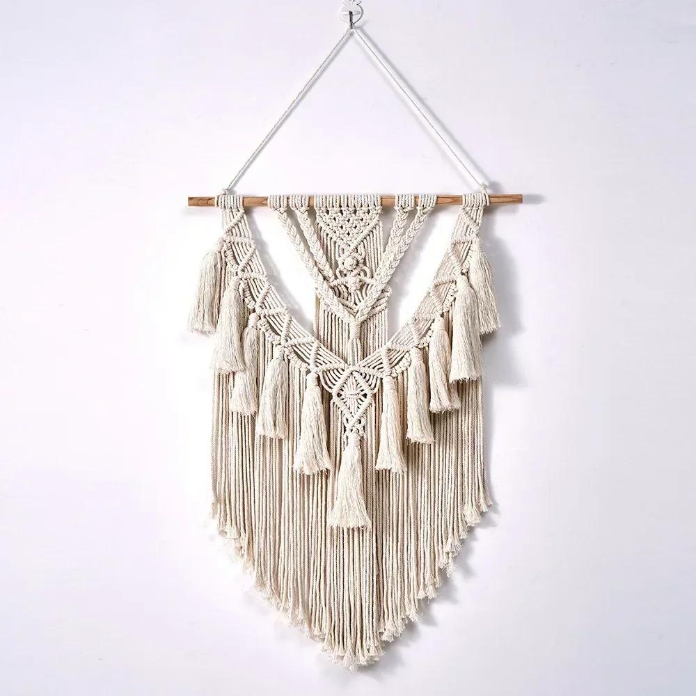 

New Handwoven Cotton Rope Tapestry Home Wall Living Room Decoration Background Curtain Tassel Personalized Partition Curtains 55x70cm білий