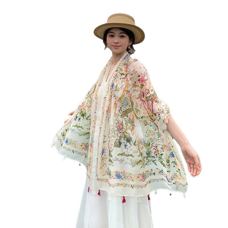 Multifunctional Versatile Sunscreen Shade Silk Scarf Spring And Summer Travel Comfortable Outer Cloak Hanging Spike Niche Shawl