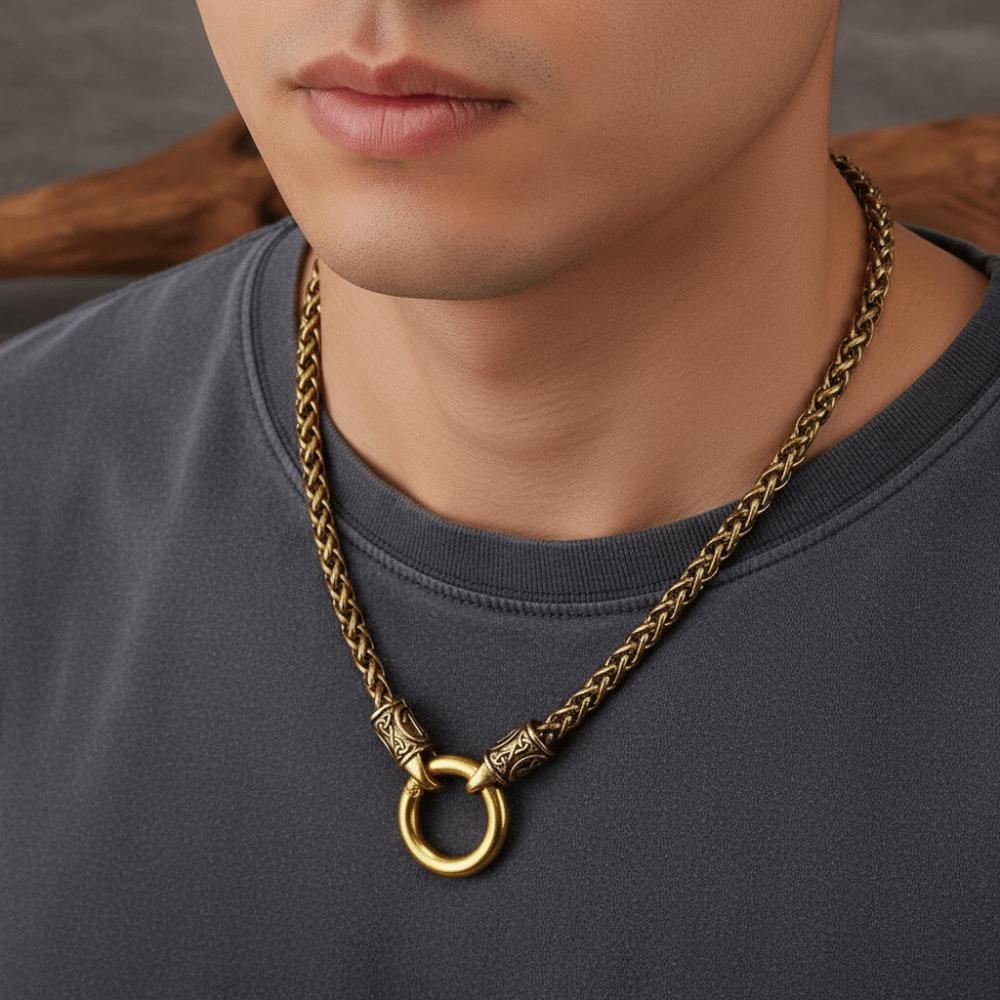 Collier Viking en Alliage de Zinc Fermoir Rond Ouvert Style Ethnique Choker Collier Chaîne Os de Dragon Rétro