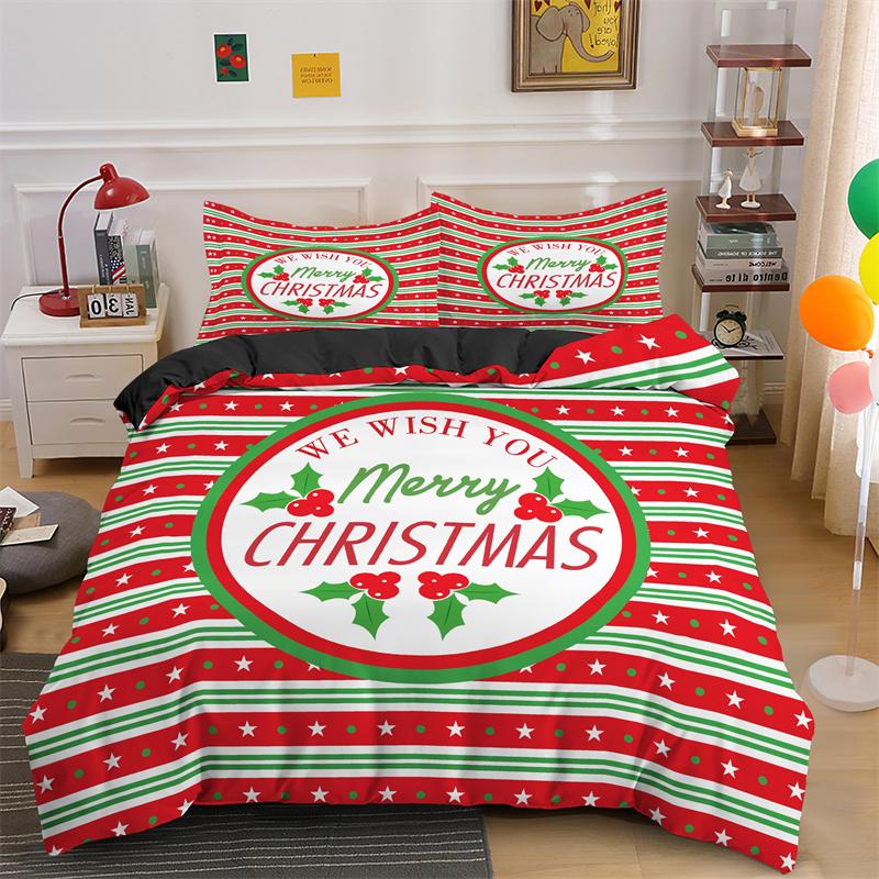 3D God Jul Kung Drottning Sängklädesset Barn Tecknad Jultomte Snögubbe Ren Täcköver XMAS Påslakan Polyester Quiltöverdrag
