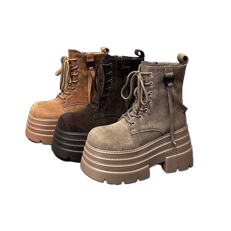 Lace-up super thick-soled Martin boots for women's autumn and winter new Spice Girl style small 10cm heightened legs thin locomotive short boots