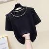 Summer Woman Clothing Slim Versatile T-shirt Korean New Ruffles Short Sleeve Beading Round Neck Female Basic Fashion Casual Tops