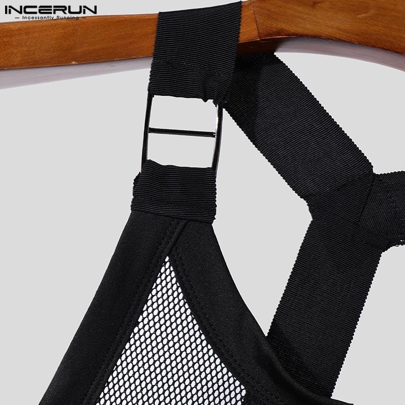 INCERUN Men Sleeveless Tank Tops Party Club Backless Hollow Mesh Vest