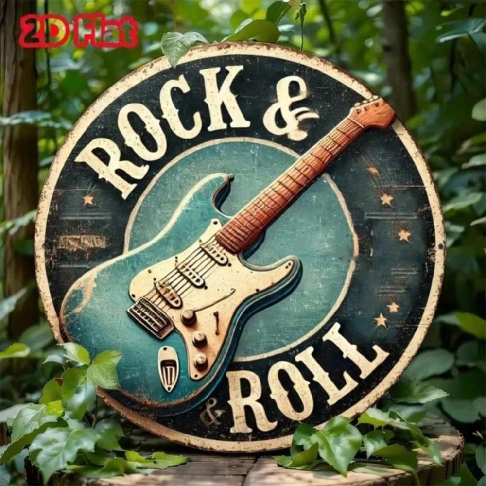 Vintage Tin Rock Guitar Wall Decor Music Room Sign Gift