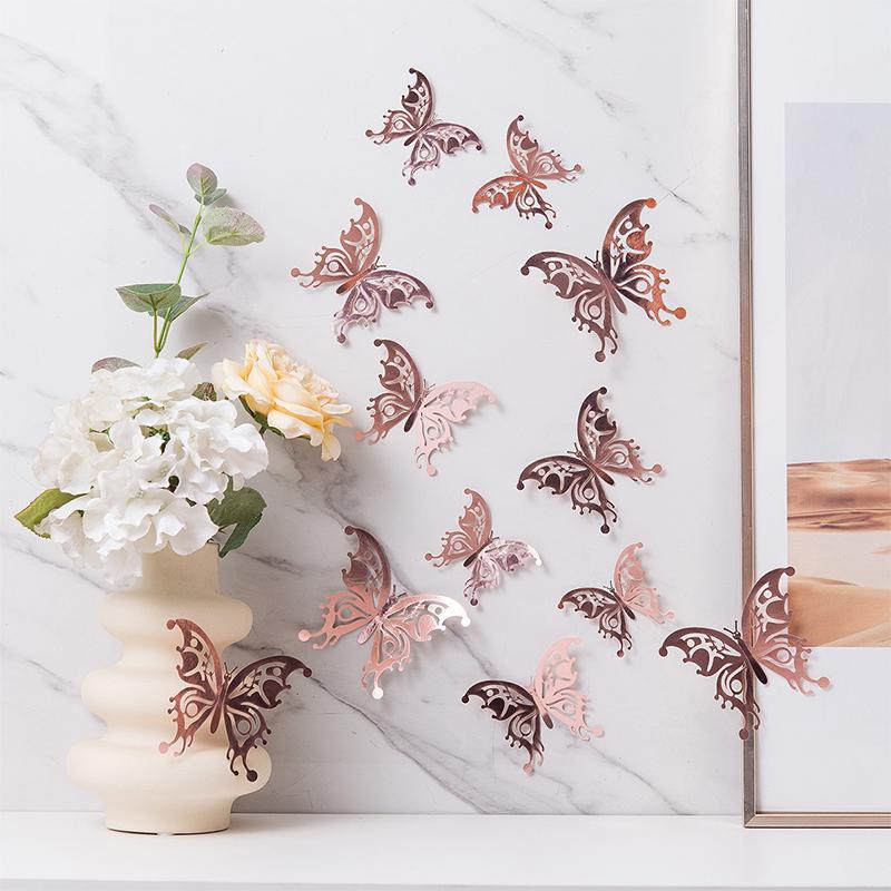 12Pcs/set 3D Hollow Butterfly Wall Sticker for Home Decoration DIY Wall Stickers Modern Wall Art Living Room Decoration