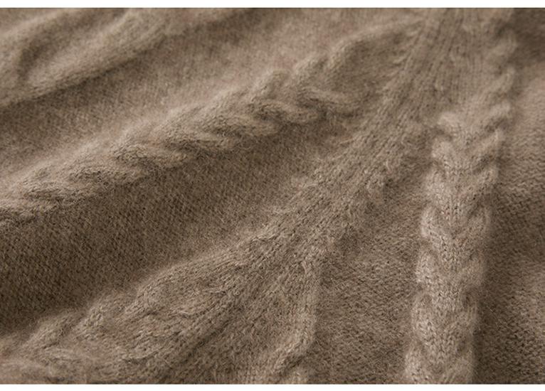 Cashmere Cable Knit Raglan Sweater - Half-High Neck, Loose Fit