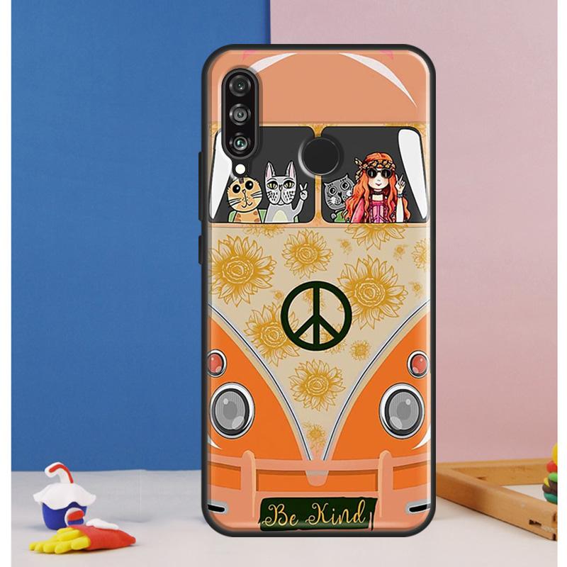 Hippie Peace Bus and Sunflower Case For Huawei Nova Y73 Y72 Y70 Y90 Y60 Y61 Y91 12s 12i 11i 8i 9 10 SE P30 P40 Lite P60 Pro