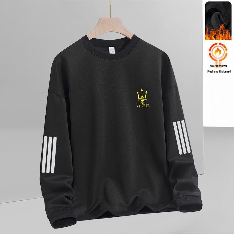 Men's Heavyweight 380g Round Neck Sweatshirt, Winter Loose Fit, Plus Velvet, Long Sleeve Pullover, Casual Versatile Base Layer