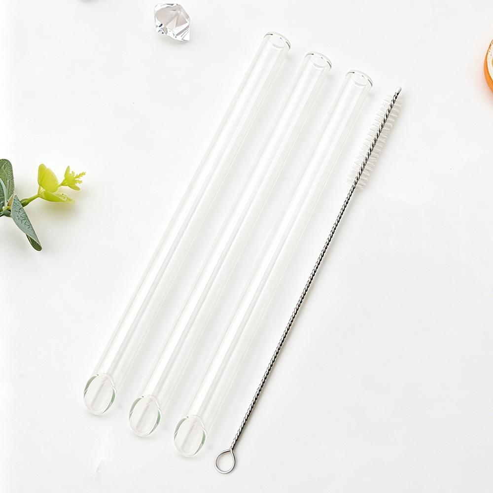 12mm High Borosilicate Glass Straw 3/4/6Pcs Reusable Eco Friendly Drinking Straws Set Bubble Tea Smoothies Bar Accessories