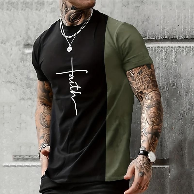 Men's Bible Cross Graphic T Shirt All Over Print Gradient Crew Neck Short Sleeve Christian Faith Gift Designer Clothing