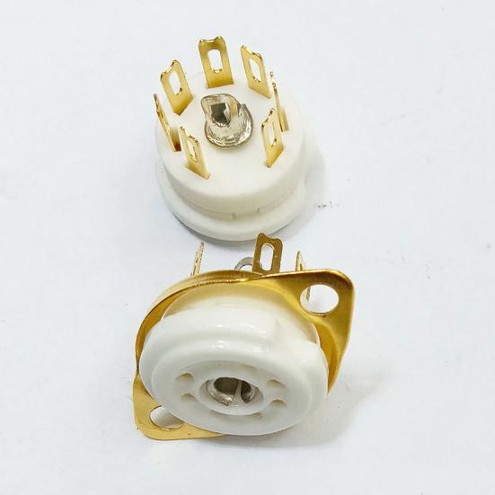 Yousheng 2Pcs Ceramic Tube Socket GZC7-F Golden Tinning Plated 7-Pin Vacuum Electronic Tube Socket Replacement Parts Accessories for 6J1 6J2 6X4 6Z4