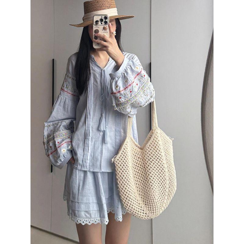 

Hand-Woven Crocheting Mesh Bag Women Summer Seaside Holiday Style Beach Bag Hollow Shoulder Tote Big Bag Beige