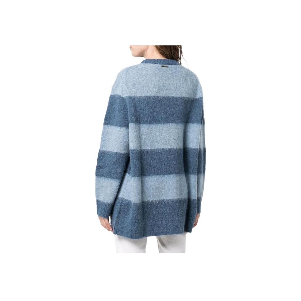Michael Kors SS22 Striped Patchwork Loose Knit Round Neck Sweater Women Sweater Blue MH160794RA-424