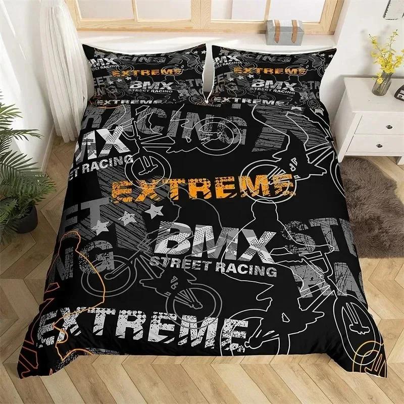 Extreme Sport Duvet Cover Motocross Bedding Set For Youth Teen Boys Room Microfiber 3D Motocross Racing Moves Theme Quilt Cover
