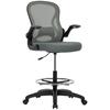 Drafting Chair, Ergonomic Tall Office Chair with Flip-up Armrests, Mesh Back, Lumbar Support, Adjustable Height and Foot Ring, Swivel Wheels