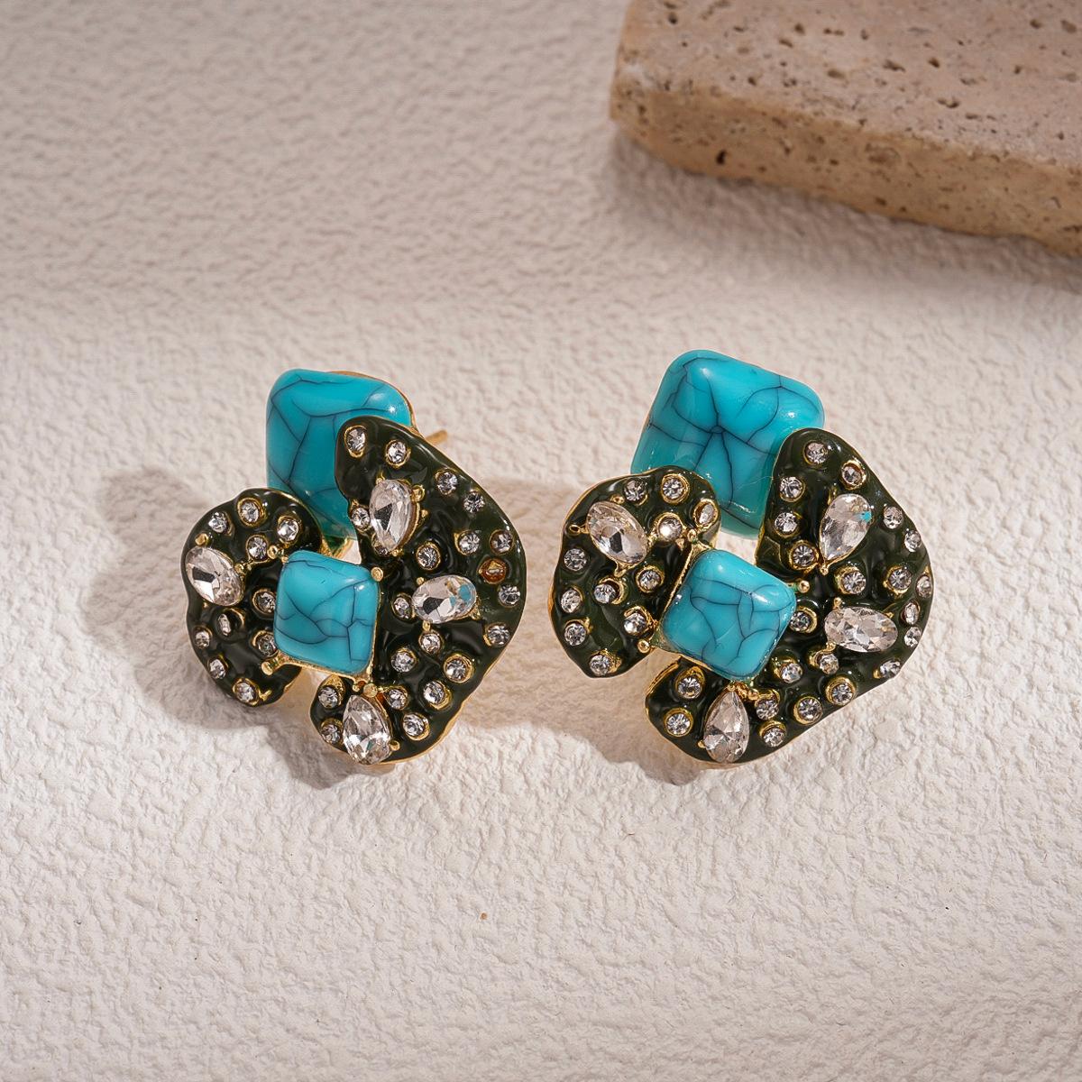 Acrylic Diamond Drip Oil Irregular Geometric Silver Needle Earrings Unique Earrings