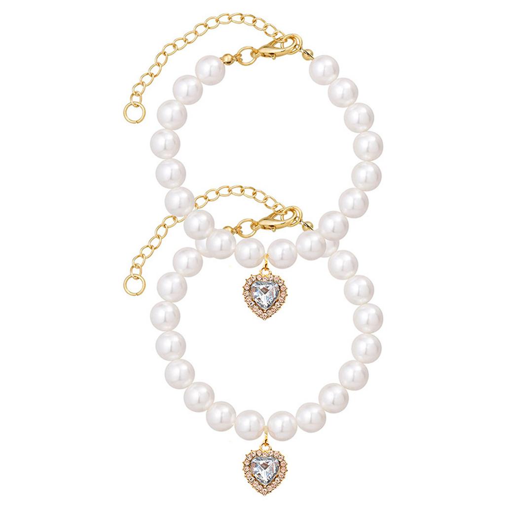 Cute Girl Pearl  Collar  Collars for Girl s with Small Heart Shape Rhinestone Adjustable Length  Collar
