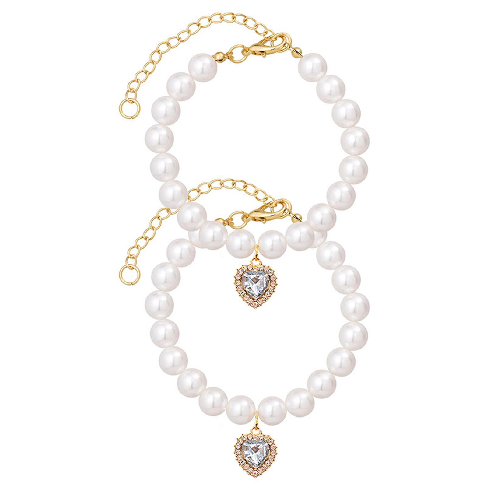 

Милый жемчужный воротник для девочки, воротники для девочек со стразами в форме маленького сердца, регулируемая длина S белый