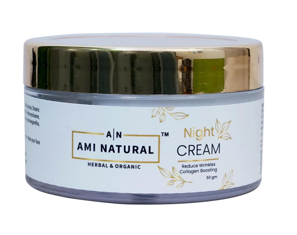Ami Natural Night Cream for Collagen Boosting and Skin Nourishing | Enriched with Turmeric and Jatamansi Extracts | Suitable for All Skin Types - M