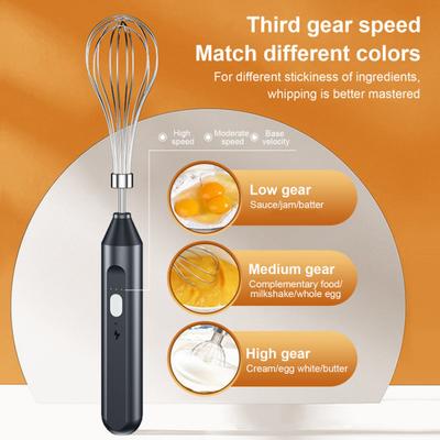 Elektrischer Hand-Schneebesen-Mixer, 3-Gang-Steuerung, wiederaufladbarer kabelloser Handmixer, tragbarer Mini-Schneebesen zum Kochen