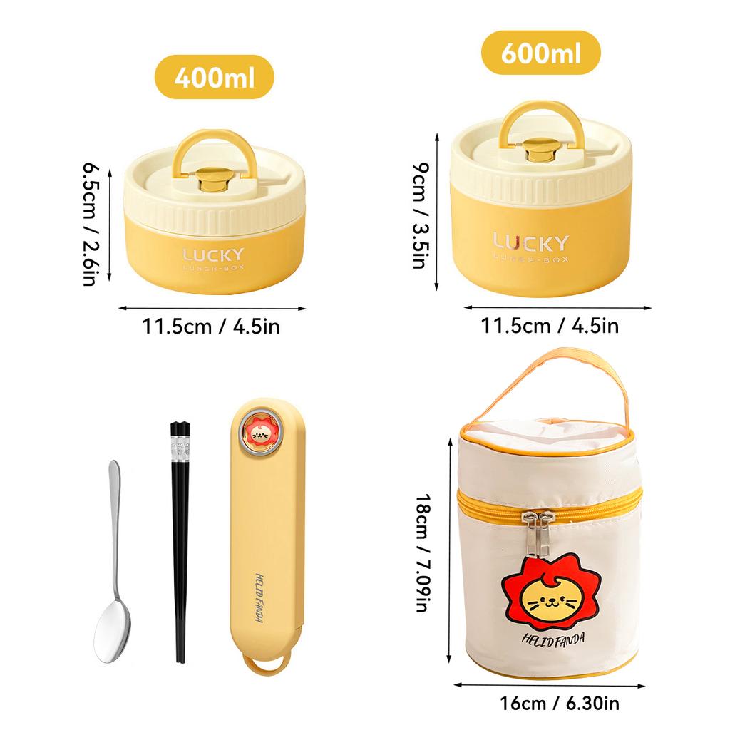 WORTHBUY Cute 304 Stainless Steel Thermal Bento Box With Handle Leak Proof Lunch Box Microwave Food Container For Students Adult