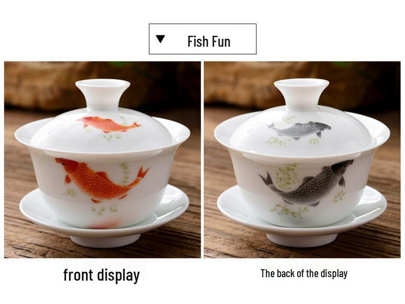 3.4-Inch Blue & White Ceramic Gaiwan Tea Set - 3-Piece, 100ml Capacity