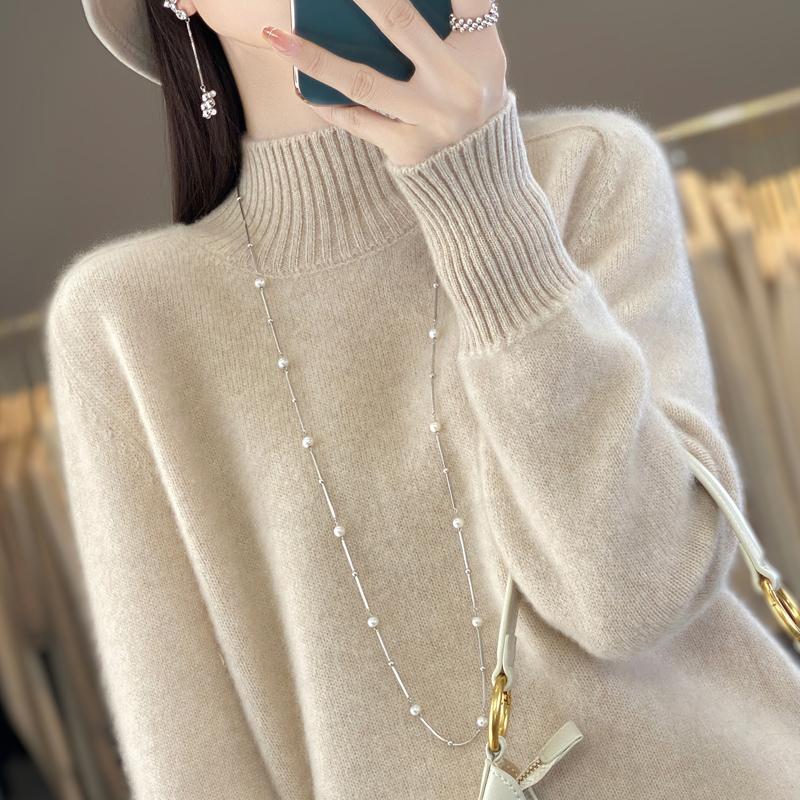 

Жіночий кашеміровий светр Qinghe cashmere 30% кашемір 70% вовна осінньо-зимовий пуловер теплий та модний XXL бежевий