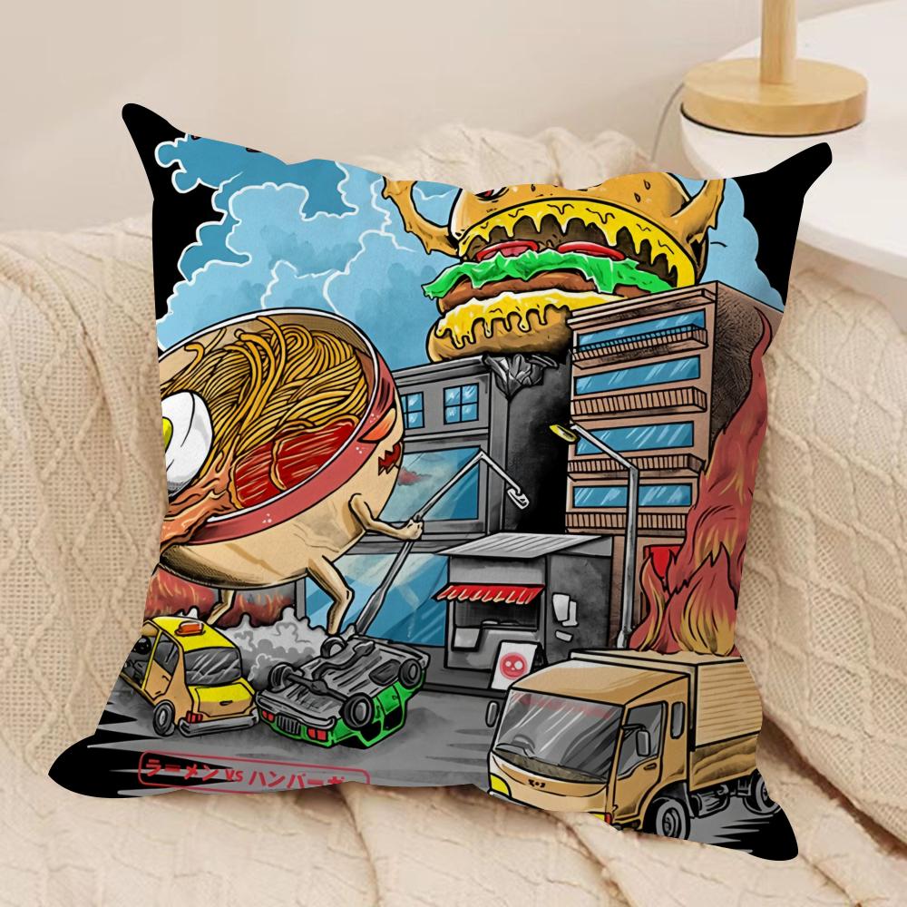 Food Disaster Cushion Cover Silky Short Plush Sofa Pillow Cover Hidden Zipper Soft Dustproof Case for Home Decor