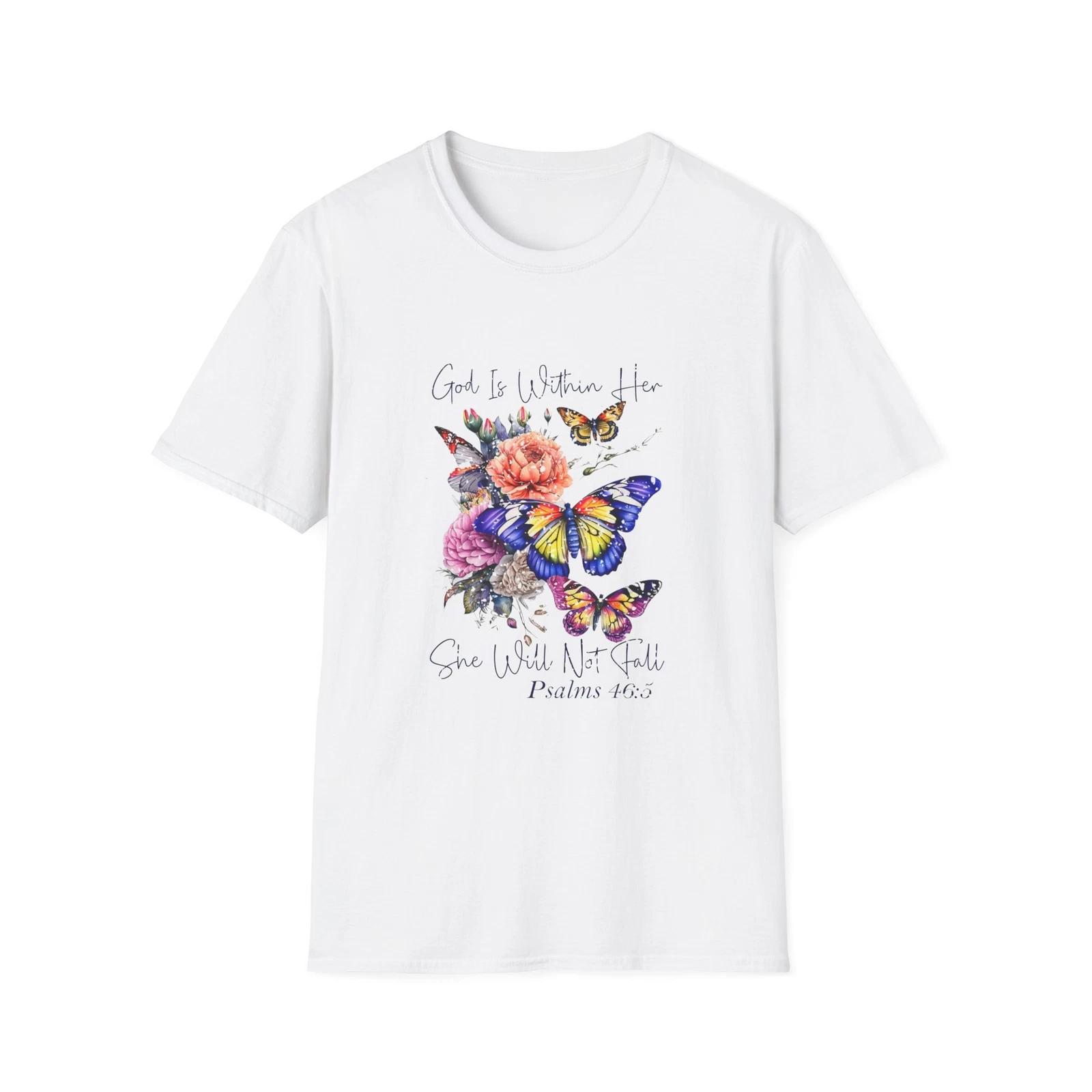 

Inspirational Butterfly Tee - God is Within Her, Gift for Her, Psalms 46:5, S