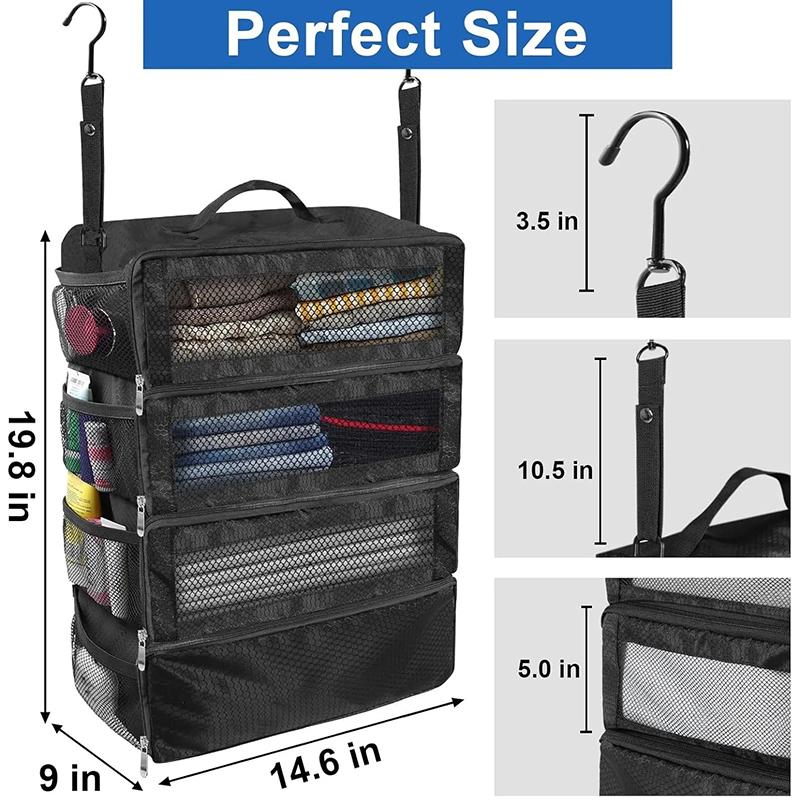 Suitcase Organizer High-Capacity Travel Luggage Organizer Hanging Shelve Packing Cube Closet Collapsible Hanging Storage Bags