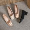 Lady single shoes women's shoes new popular retro commuter soft leather square head medium high heel grandma shoes