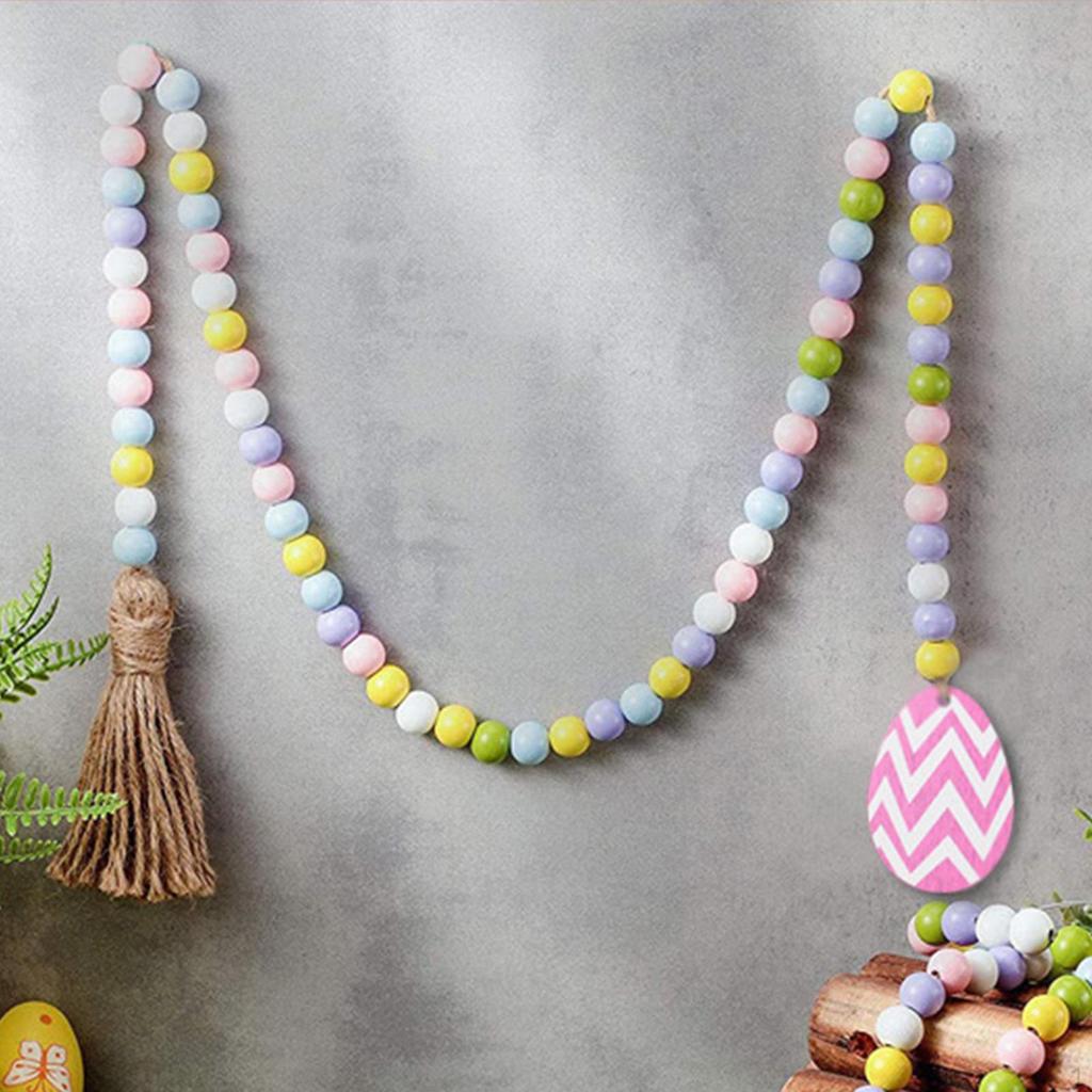 Bead Garland Easter Wall Hanging W/Tassels Handmade Spring Beads for Farmhouse Tiered Tray Country