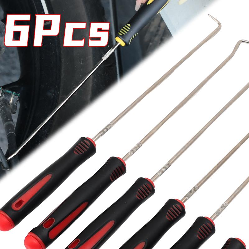 6pcs/set Car Oil Seal Screwdrivers Set O-Ring Seal Auto Gasket Puller Remover Pick Hooks Vehicle Disassembly Tools Yellow Red
