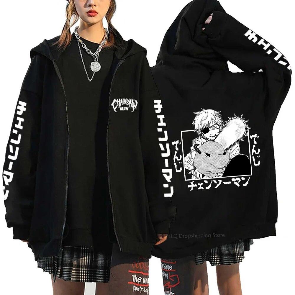 

2023 Chainsaw Unisex Sweatshirts Anime Denji Hoodie Black Zip Hoodies Makima Graphic Zipper Jackets Streetwear Power Pochita Jacket