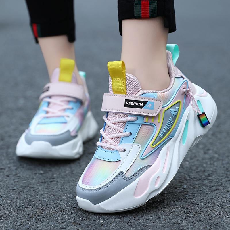 Różowe dziewczęce trampki Miękkie dno skórzane buty dziecięce Lekkie, codzienne, studenckie buty do biegania dla dzieci, antypoślizgowe, w wieku 3-15 lat