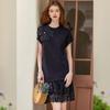 Elegantes Damen-A-Linien-Midikleid aus 3D-Blumen-Pailletten-Netz