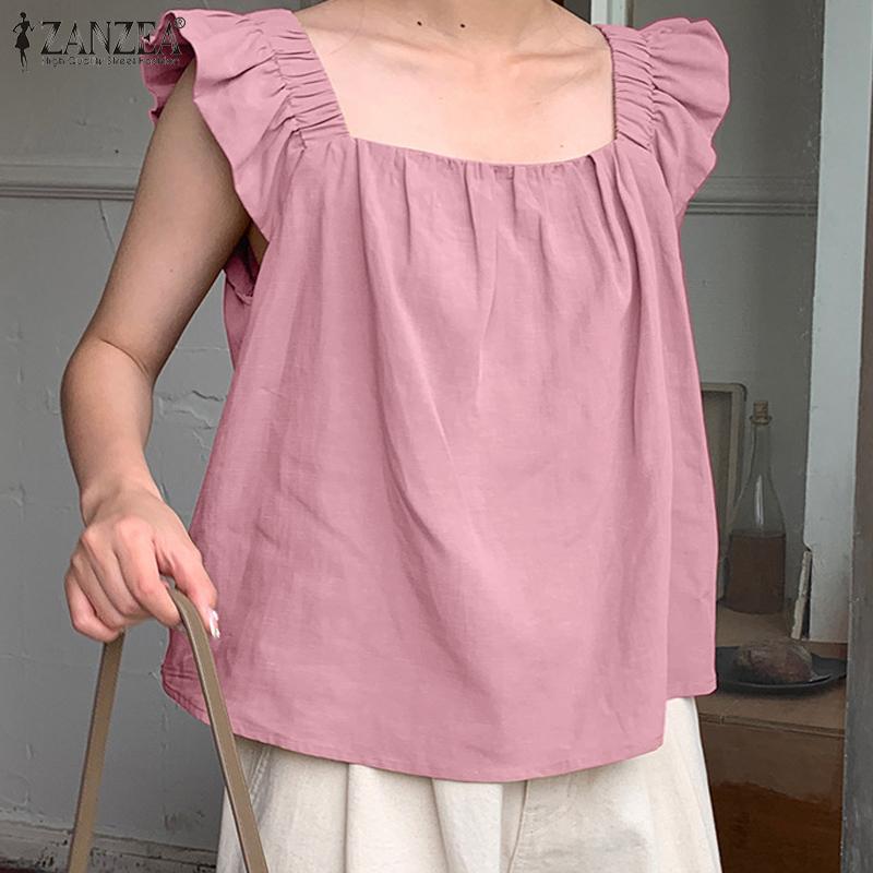 

ZANZEA Женские летние свободные повседневные майки без рукавов с квадратным воротником