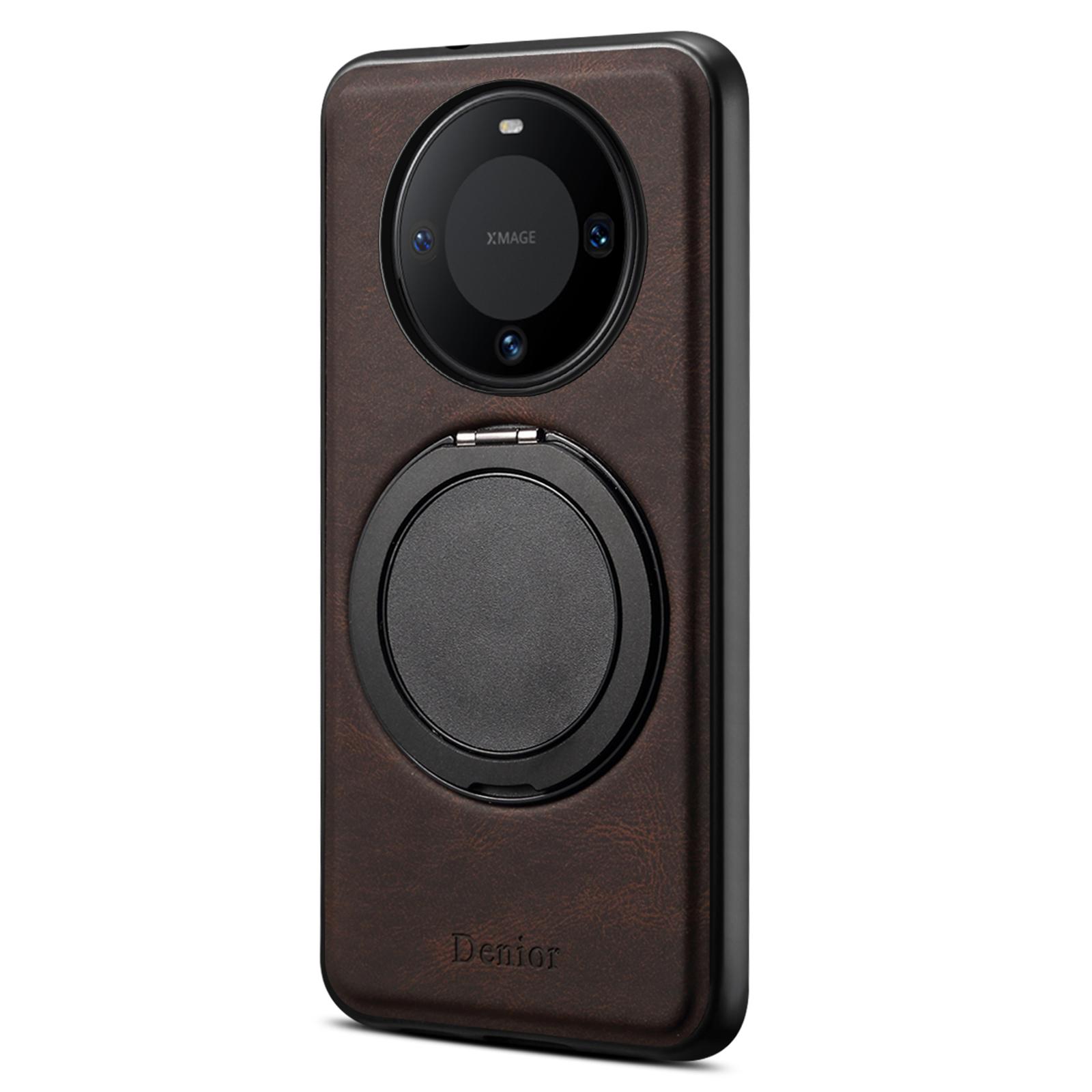 

DENIOR A14 For Huawei Mate 60 Magnetic Case Rotary Kickstand Leather PC TPU Phone Cover Brown