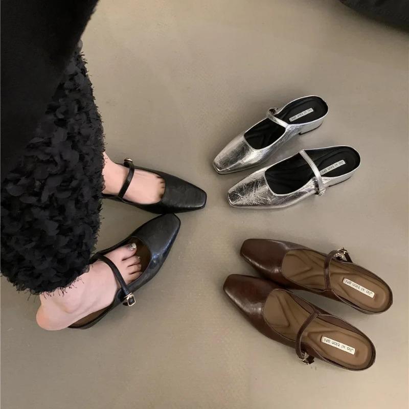 Women Flat Sandals Beach Mules Flat Slippers Shallow Purple Slides  Summer Casual Slippers Comfortable Design Pleated Shoes