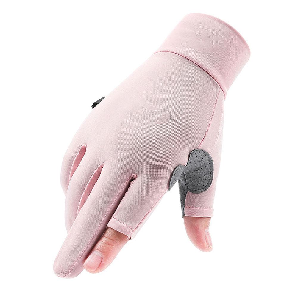 1 Pair Ice Silk Motorcycle Sunscreen Gloves Exposed-two-fingers Anti-uv Breathable Sweat-absorbing Light Outdoor Fishing Gloves