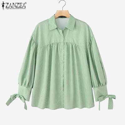 Damen Umlegekragen Locker Langarm Gestreifte Bluse