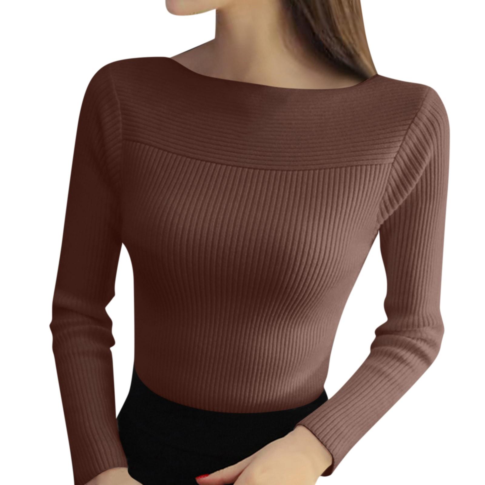 

Womens Casual Long Sleeve Round Neck Chambray Blouse Top кавовий