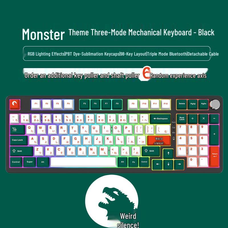 98-Key Wireless Bluetooth Three-Mode Mechanical Keyboard - Gaming, Esports, Office, PBT Transparent DIY Customization