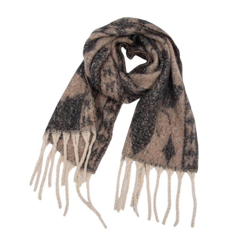 Women Winter Retro Knitted Scarf Headscarf Ladies Casual Animal Print Tassel Warm Scarve Mujer Foulard Thick Wrap Shawl New