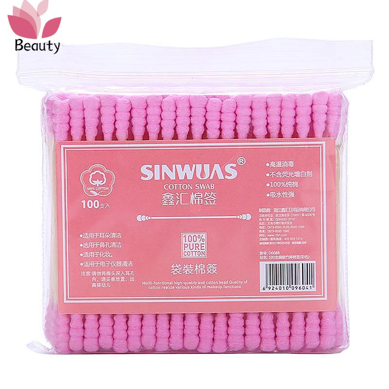 100ks/balení Vatové tampony s dvojitou hlavou pro ženy Make-up vatové tyčinky Tip pro lékařské dřevěné tyčinky Čištění nosu Uši ​​Nástroje zdravotní péče