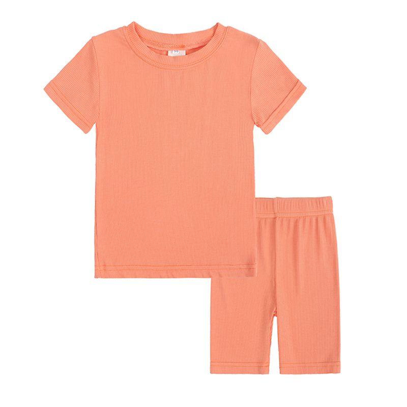 1-13 Years Kids Ribbed Structure T-shirt and Shorts Set Casual Loungewear